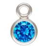 Sterling Silver Cubic Zirconia Round Bezel Drop Connector,aqua Blue, 3mm