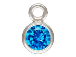 Sterling Silver Cubic Zirconia Round Bezel Drop Connector,aqua Blue, 3mm