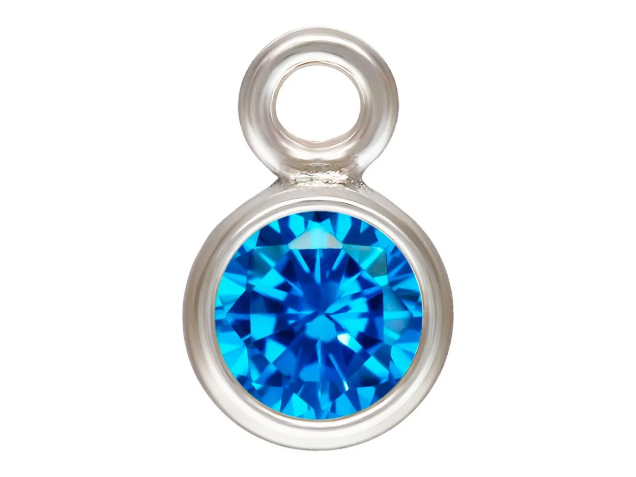 Sterling Silver Cubic Zirconia Round Bezel Drop Connector,aqua Blue, 3mm