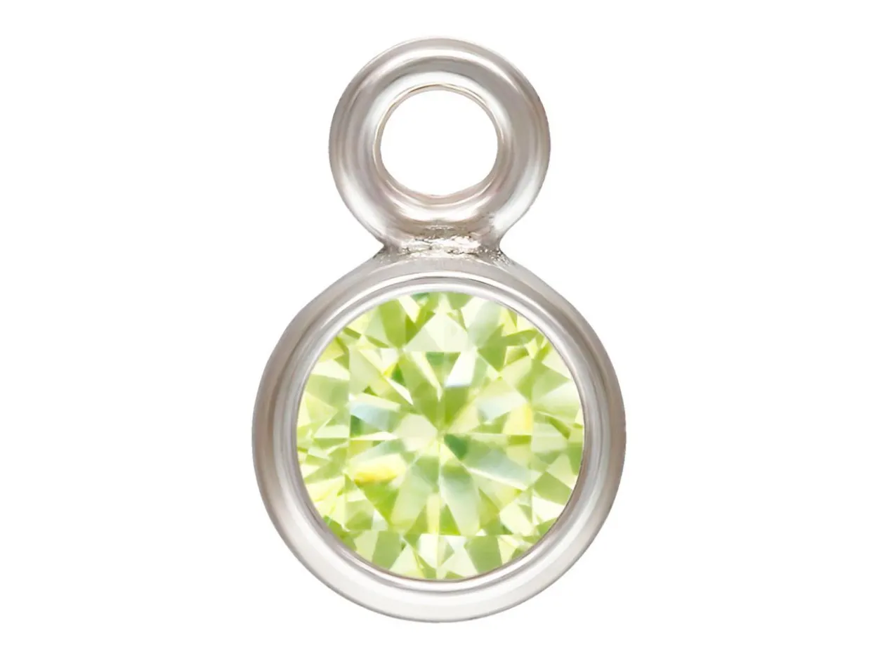 Sterling Silver Cubic Zirconia Round Bezel Drop Connector,lime, 3mm