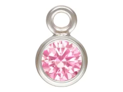 Sterling Silver Cubic Zirconia Round Bezel Drop Connector,pink, 3mm