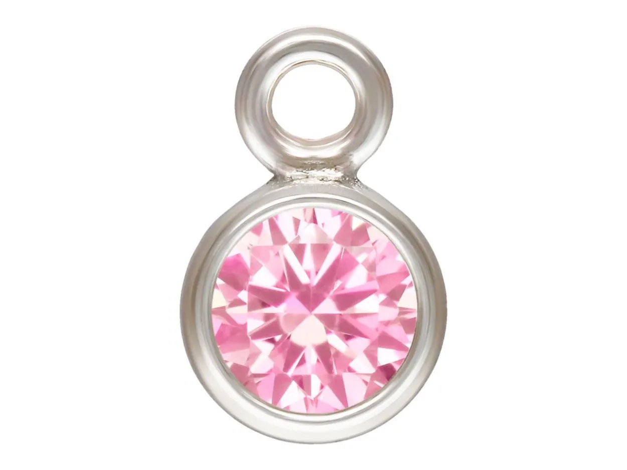 Sterling Silver Cubic Zirconia Round Bezel Drop Connector,pink, 3mm