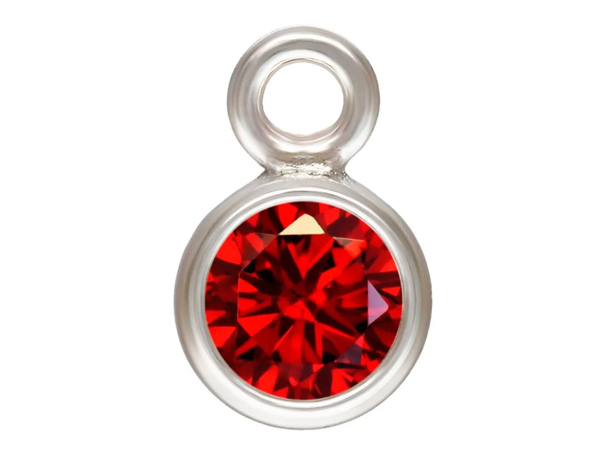 Sterling Silver Cubic Zirconia Round Bezel Drop Connector,garnet, 3mm