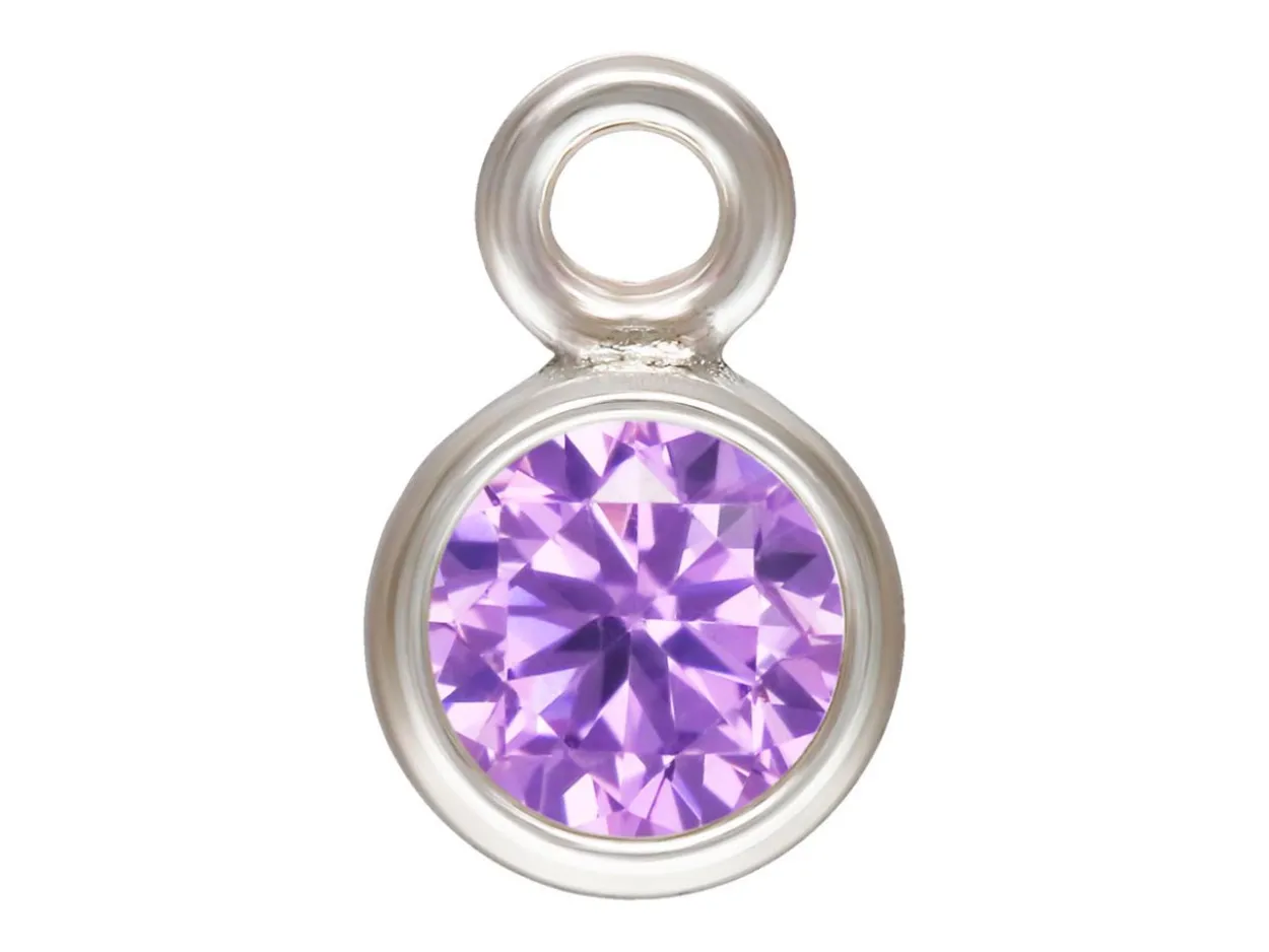 Sterling Silver Cubic Zirconia Round Bezel Drop Connector,light Amethyst, 3mm