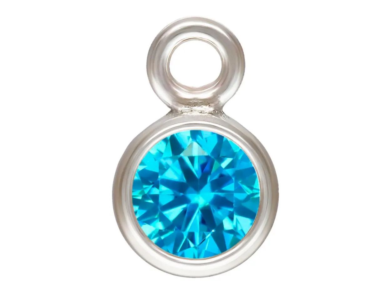 Sterling Silver Cubic Zirconia Round Bezel Drop Connector,swiss Blue, 3mm
