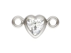 Sterling Silver Cubic Zirconia Heart Bezel Connector White, 3mm