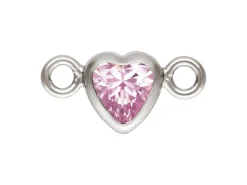 Sterling Silver Cubic Zirconia Heart Bezel Connector Pink, 3mm
