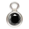 Sterling Silver Cubic Zirconia Round Bezel Drop Connector,black, 3mm