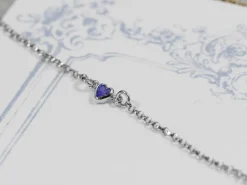 Sterling Silver Cubic Zirconia Heart Bezel Connector Sapphire, 3mm
