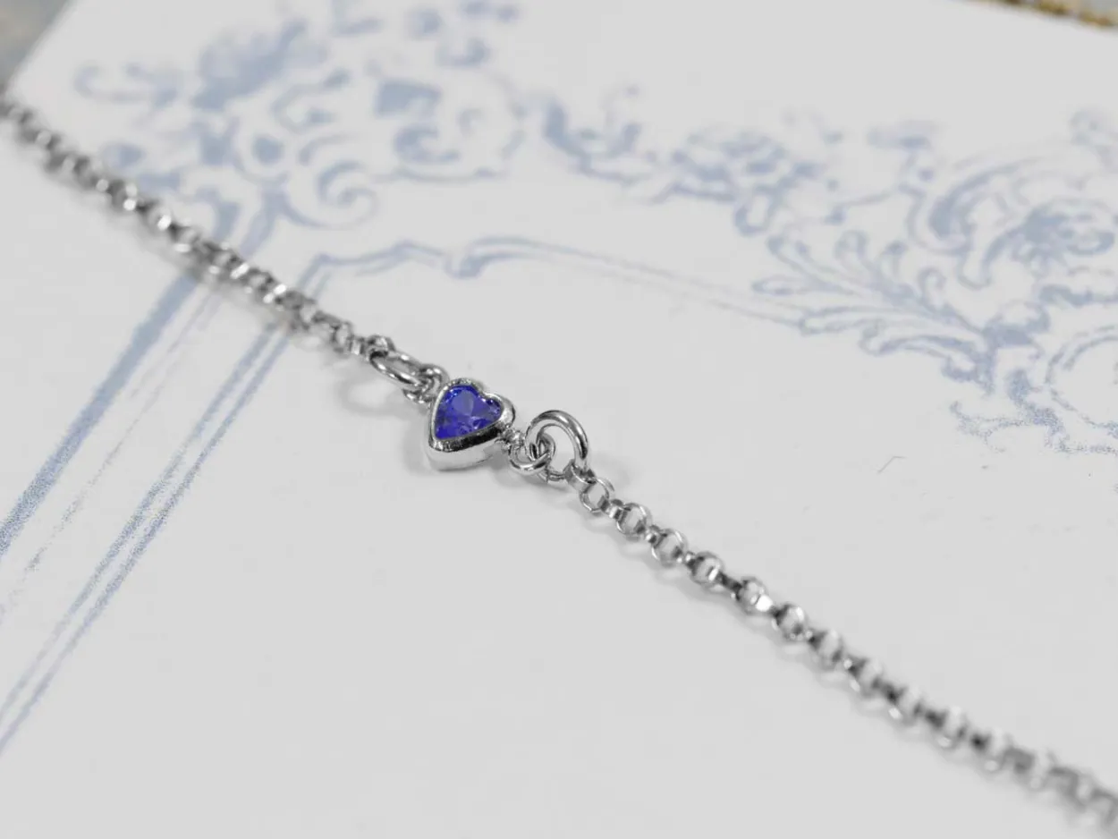 Sterling Silver Cubic Zirconia Heart Bezel Connector Sapphire, 3mm