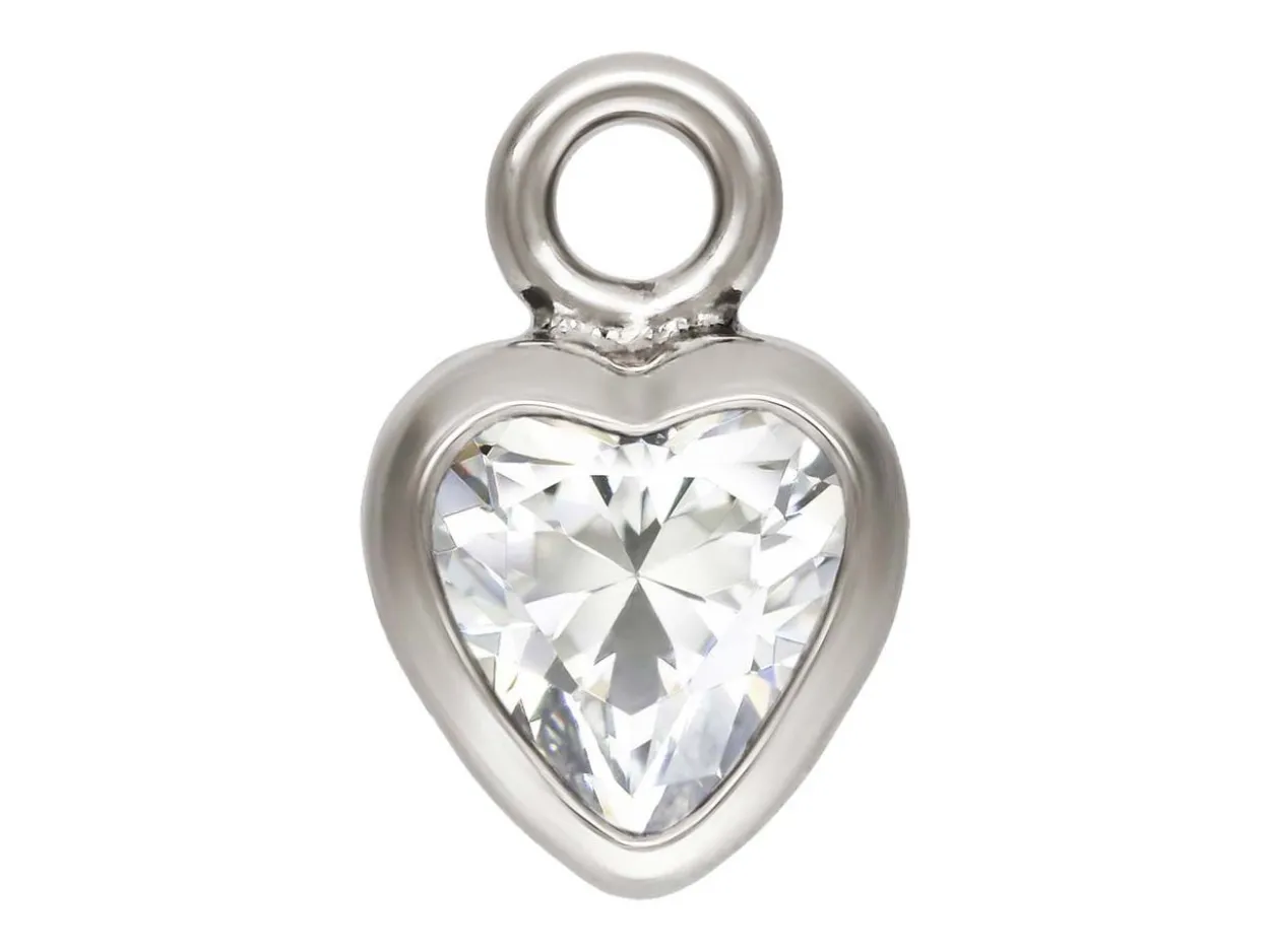 Sterling Silver Cubic Zirconia Heart Bezel Drop Connector White, 3mm