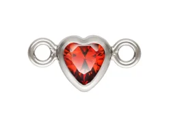 Sterling Silver Cubic Zirconia Heart Bezel Connector Garnet, 3mm