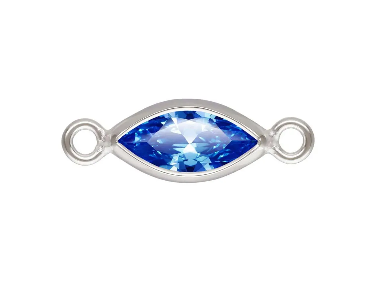Sterling Silver Cubic Zirconia Marquise Bezel Connector Sapphire, 3mm X 6.0mm