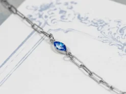 Sterling Silver Cubic Zirconia Marquise Bezel Connector Sapphire, 3mm X 6.0mm