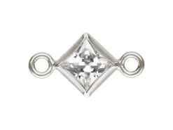 Sterling Silver Cubic Zirconia Square Bezel Connector White, 3mm