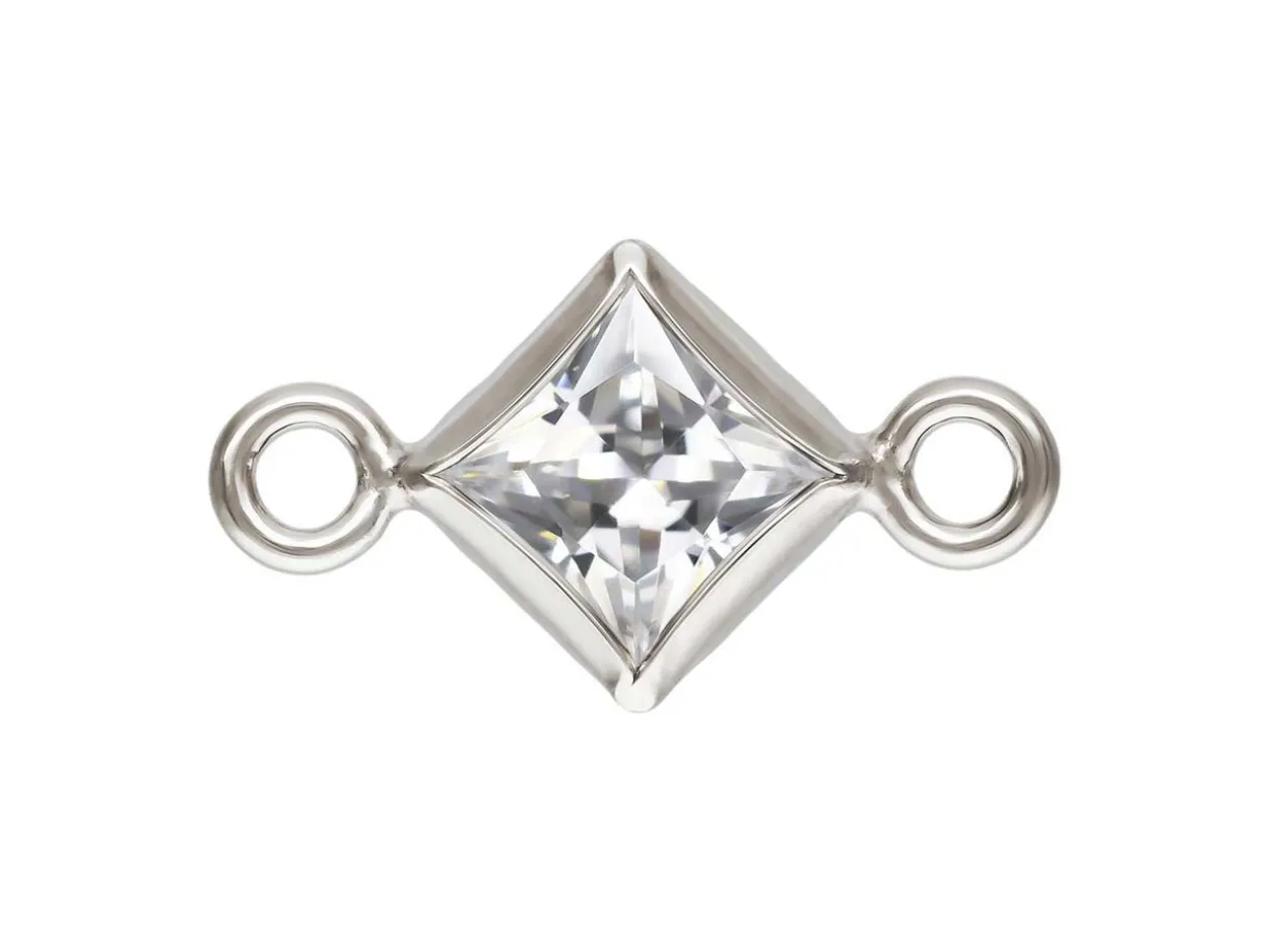 Sterling Silver Cubic Zirconia Square Bezel Connector White, 3mm