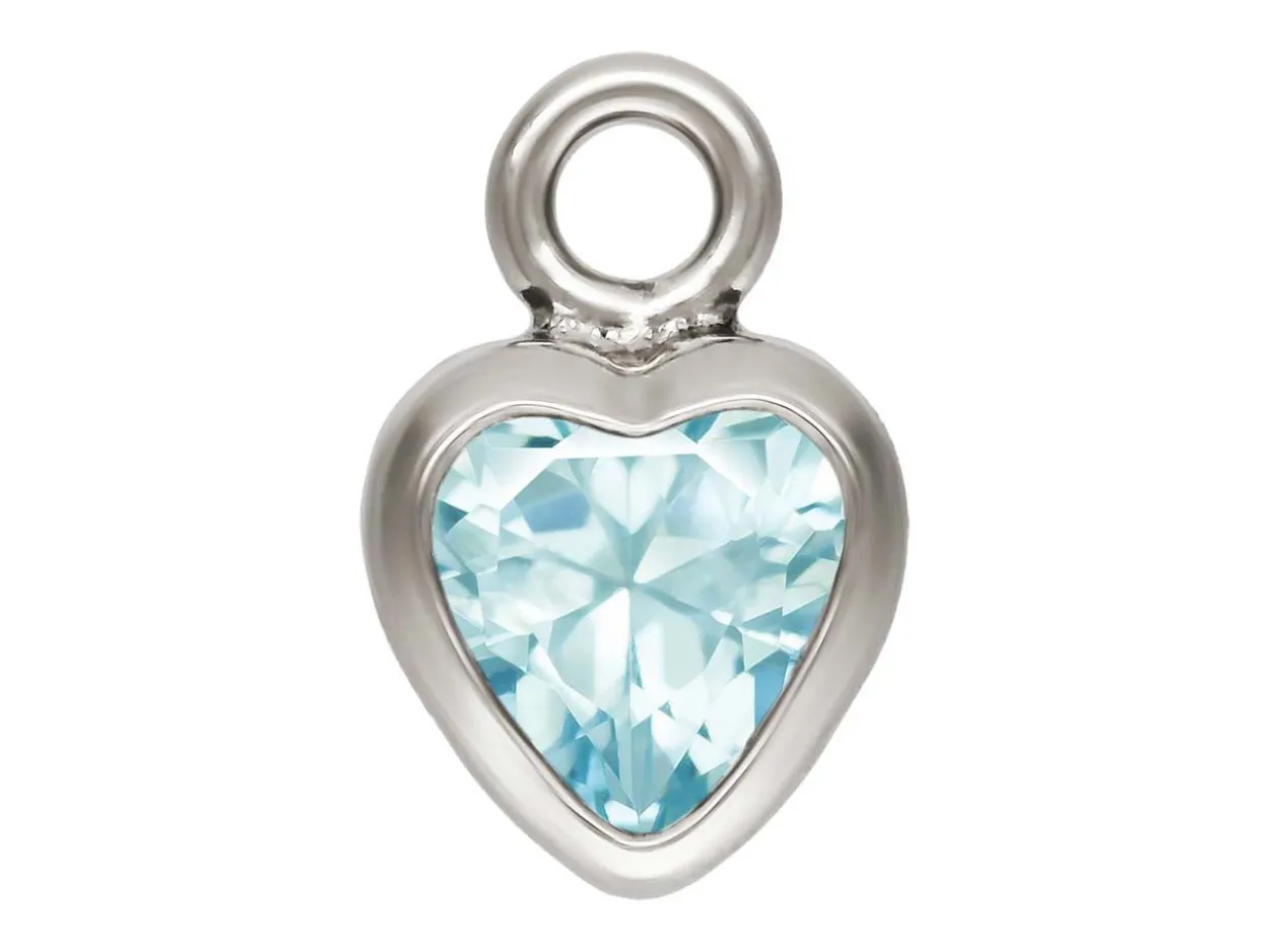 Sterling Silver Cubic Zirconia Heartbezel Drop Connector Aquamarine, 3mm
