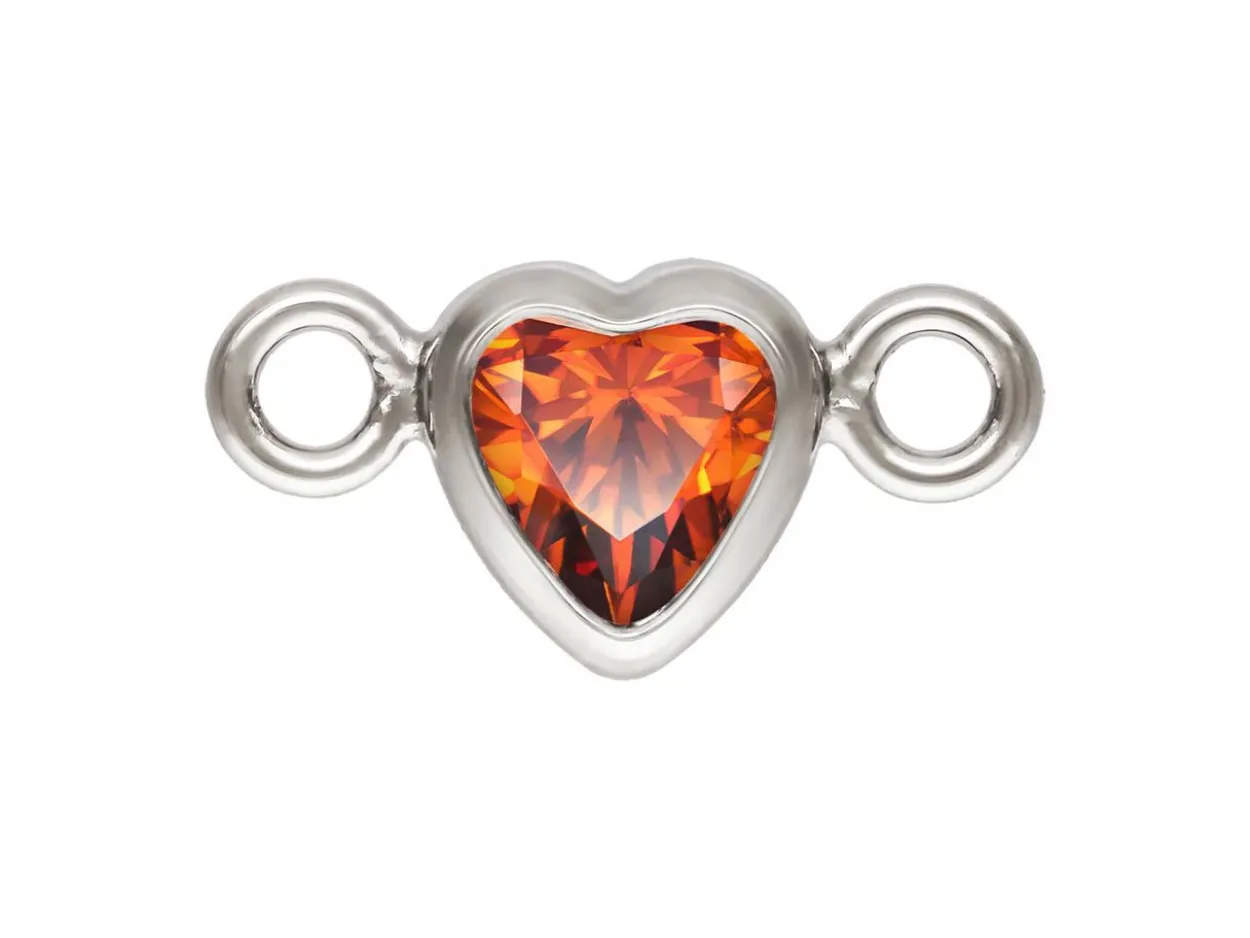 Sterling Silver Cubic Zirconia Heart Bezel Connector Ruby, 3mm