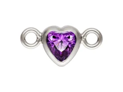 Sterling Silver Cubic Zirconia Heart Bezel Connector Amethyst, 3mm