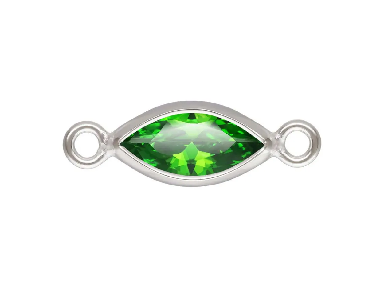 Sterling Silver Cubic Zirconia Marquise Bezel Connector Green, 3mm X 6.0mm