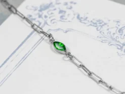 Sterling Silver Cubic Zirconia Marquise Bezel Connector Green, 3mm X 6.0mm