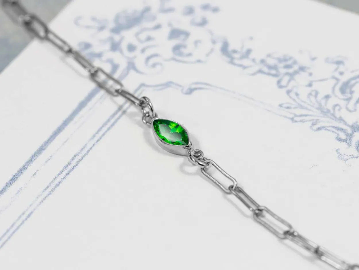 Sterling Silver Cubic Zirconia Marquise Bezel Connector Green, 3mm X 6.0mm