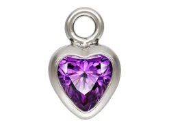 Sterling Silver Cubic Zirconia Heart Bezel Drop Connector Amethyst, 3mm