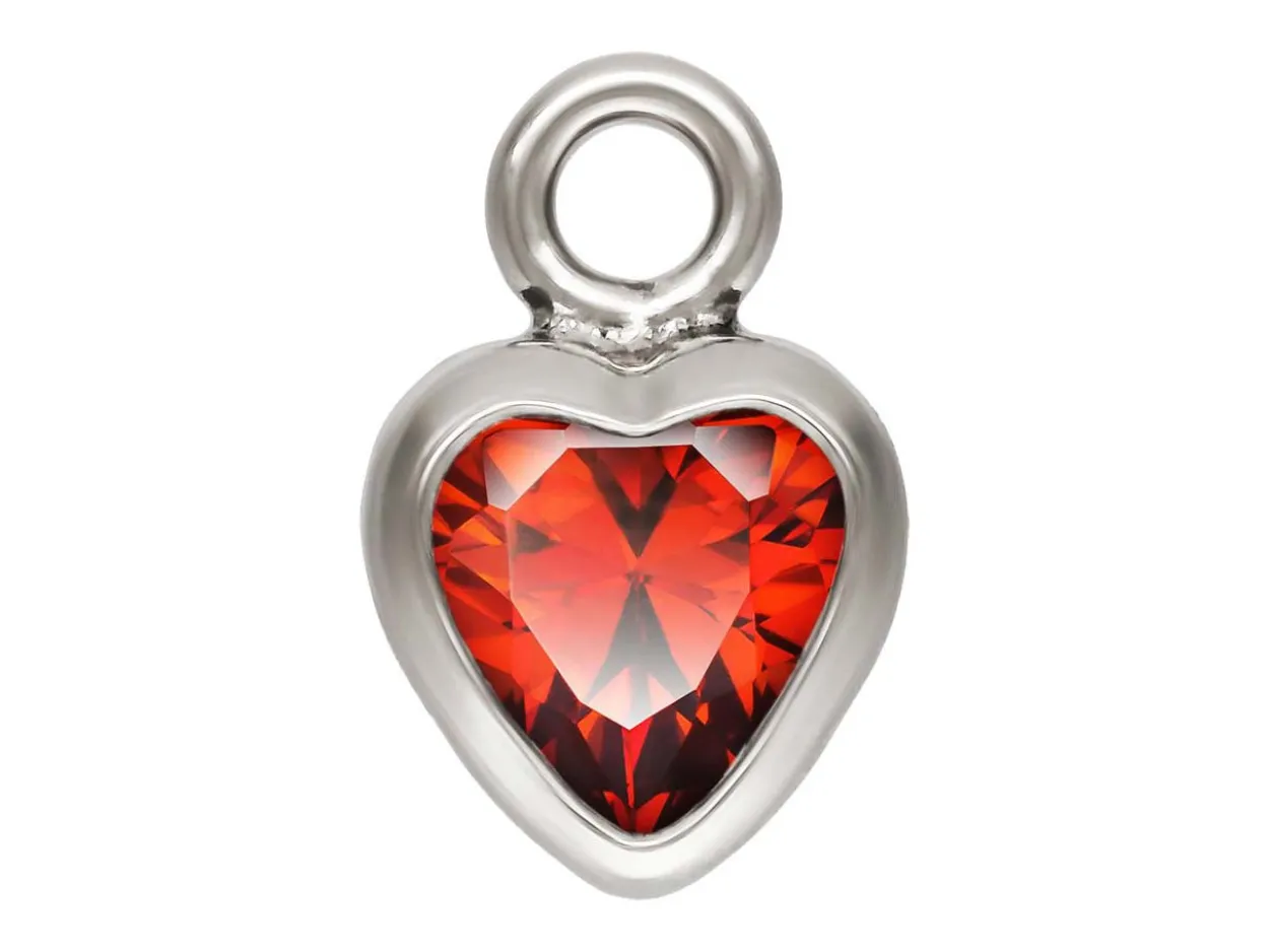 Sterling Silver Cubic Zirconia Heart Bezel Drop Connector Garnet, 3mm
