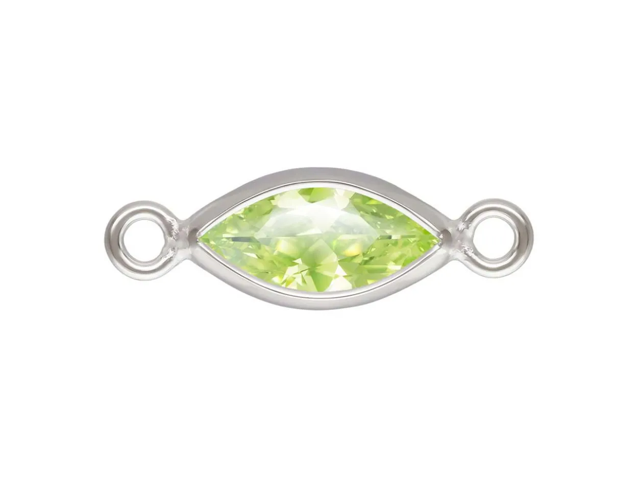 Sterling Silver Cubic Zirconia Marquise Bezel Connector Lime, 3mm X 6.0mm
