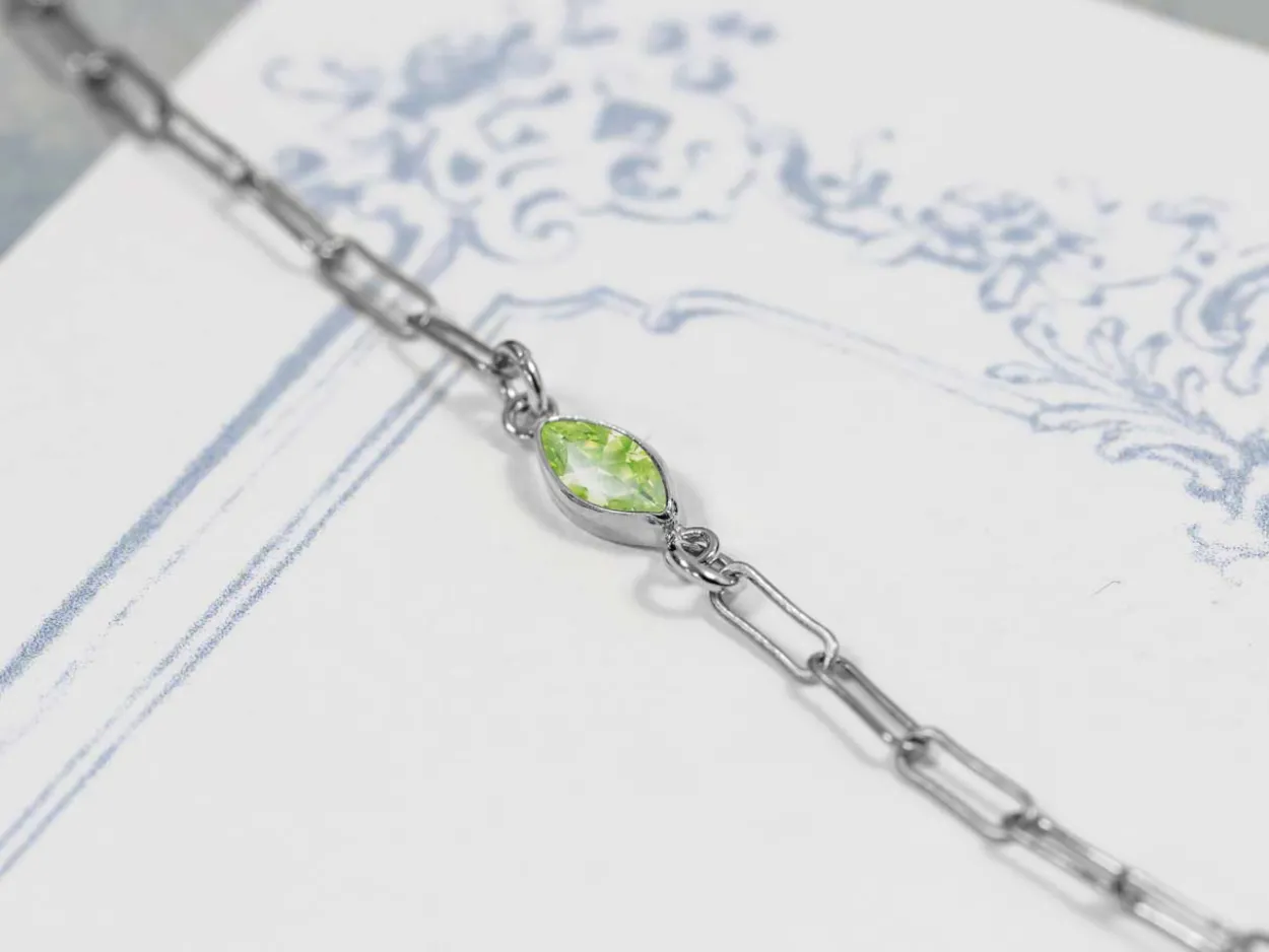 Sterling Silver Cubic Zirconia Marquise Bezel Connector Lime, 3mm X 6.0mm