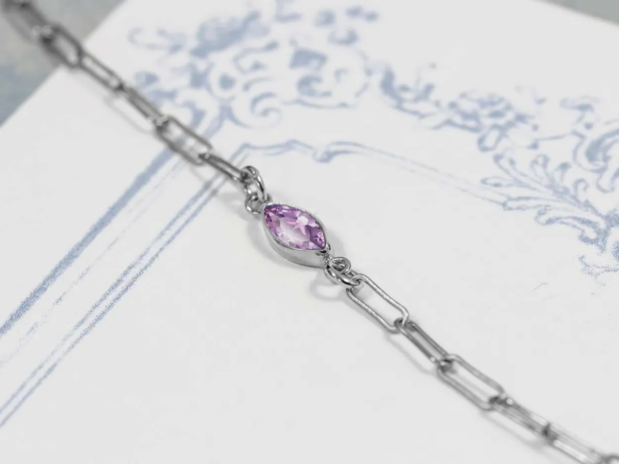 Sterling Silver Cubic Zirconia Marquise Bezel Connector Light Amethyst, 3mm X 6.0mm
