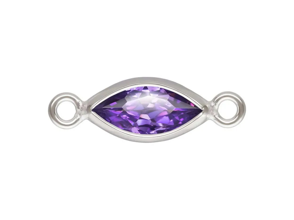 Sterling Silver Cubic Zirconia Marquise Bezel Connector Amethyst, 3mm X 6.0mm