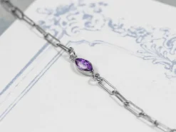 Sterling Silver Cubic Zirconia Marquise Bezel Connector Amethyst, 3mm X 6.0mm