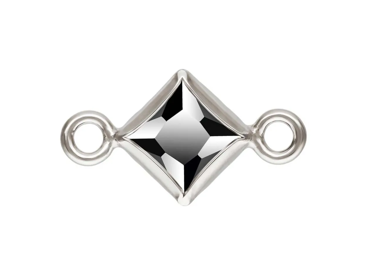 Sterling Silver Cubic Zirconia Square Bezel Connector Black, 3mm