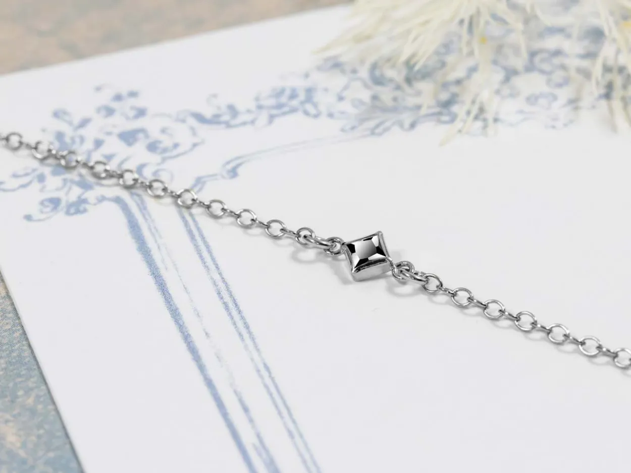 Sterling Silver Cubic Zirconia Square Bezel Connector Black, 3mm