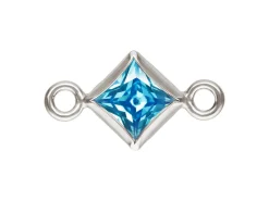 Sterling Silver Cubic Zirconia Square Bezel Connector Swiss Blue, 3mm