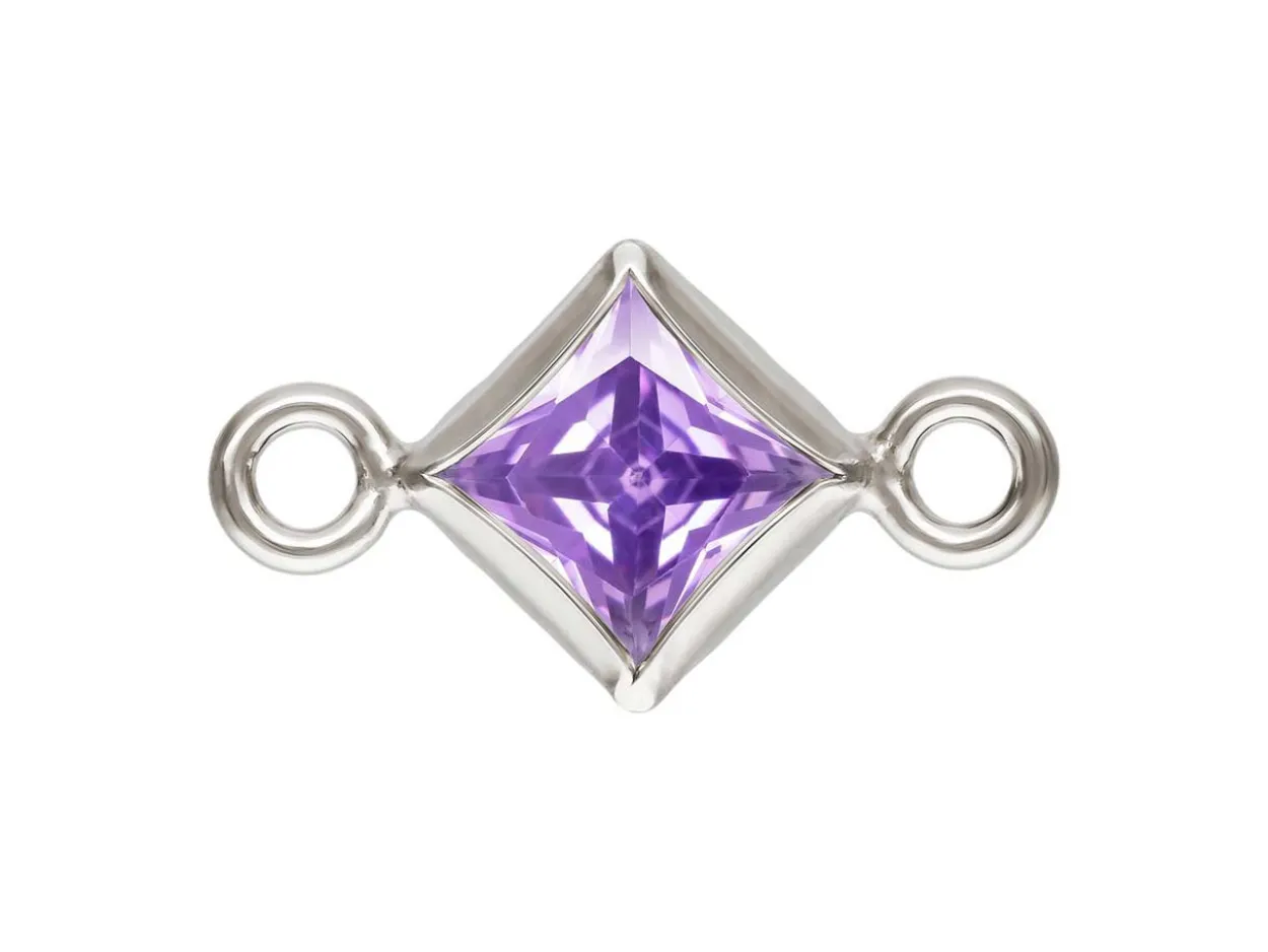 Sterling Silver Cubic Zirconia Square Bezel Connector Light Amethyst, 3mm