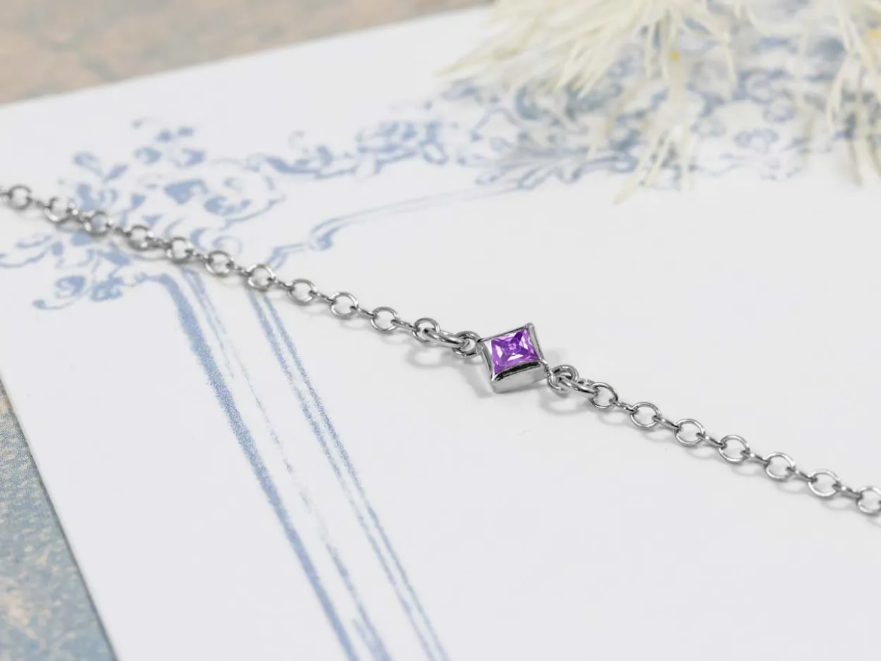 Sterling Silver Cubic Zirconia Square Bezel Connector Light Amethyst, 3mm