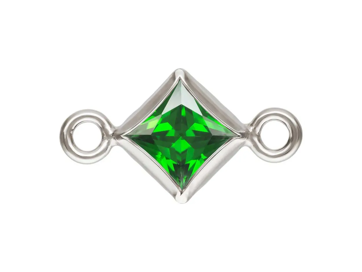 Sterling Silver Cubic Zirconia Square Bezel Connector Green, 3mm