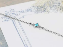Sterling Silver Cubic Zirconia Square Bezel Connector Aquamarine, 3mm