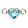 Sterling Silver Cubic Zirconia Heart Bezel Connector Swiss Blue, 3mm