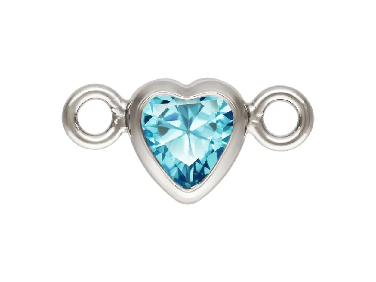 Sterling Silver Cubic Zirconia Heart Bezel Connector Swiss Blue, 3mm