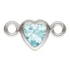 Sterling Silver Cubic Zirconia Heart Bezel Connector Aquamarine, 3mm