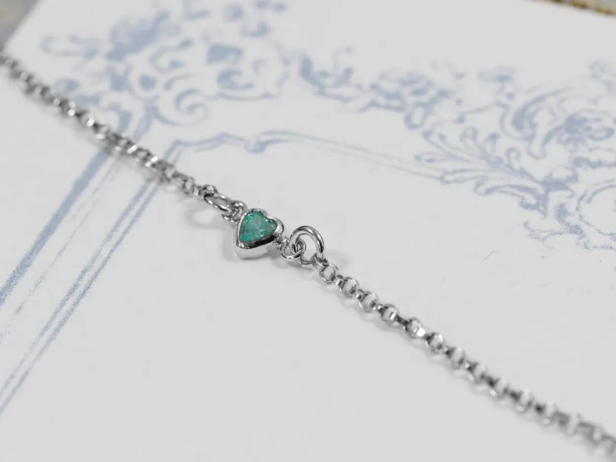 Sterling Silver Cubic Zirconia Heart Bezel Connector Aquamarine, 3mm