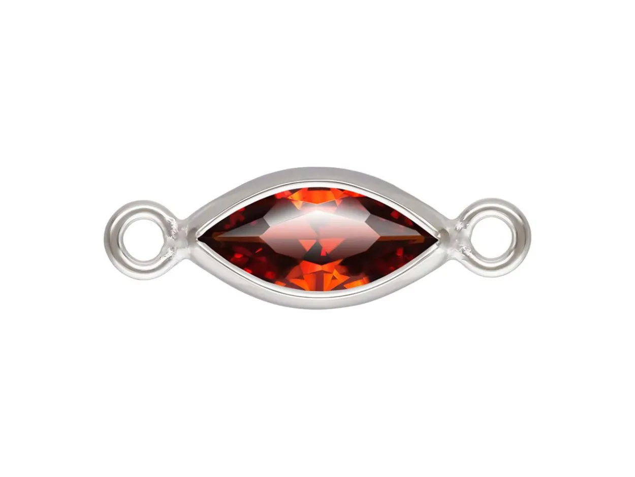 Sterling Silver Cubic Zirconia Marquise Bezel Connector Garnet, 3mm X 6.0mm
