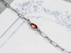 Sterling Silver Cubic Zirconia Marquise Bezel Connector Garnet, 3mm X 6.0mm