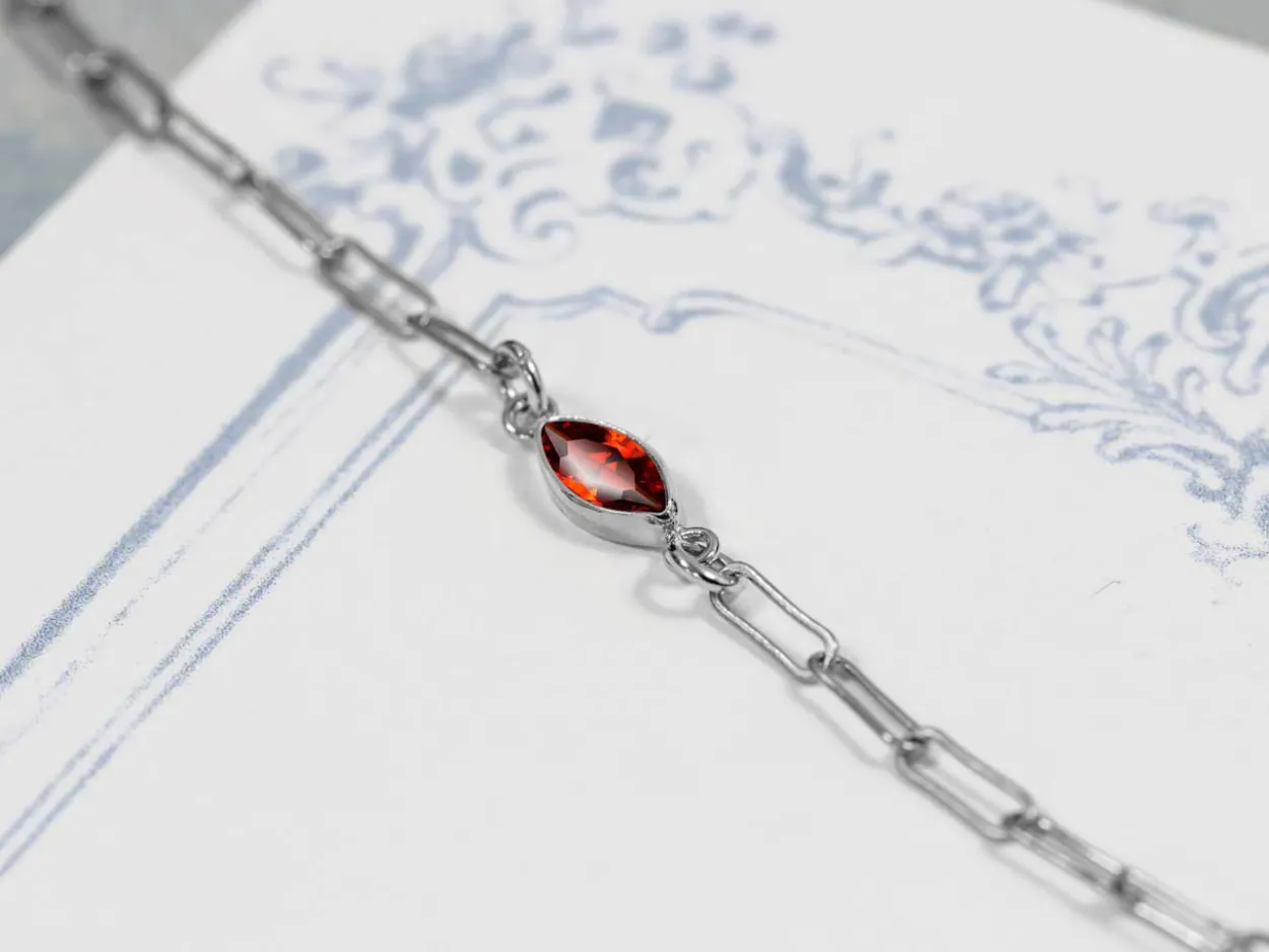 Sterling Silver Cubic Zirconia Marquise Bezel Connector Garnet, 3mm X 6.0mm