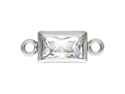 Sterling Silver Cubic Zirconia Rectangle Bezel Connector White, 3mm X 5mm