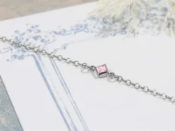 Sterling Silver Cubic Zirconia Square Bezel Connector Pink, 3mm