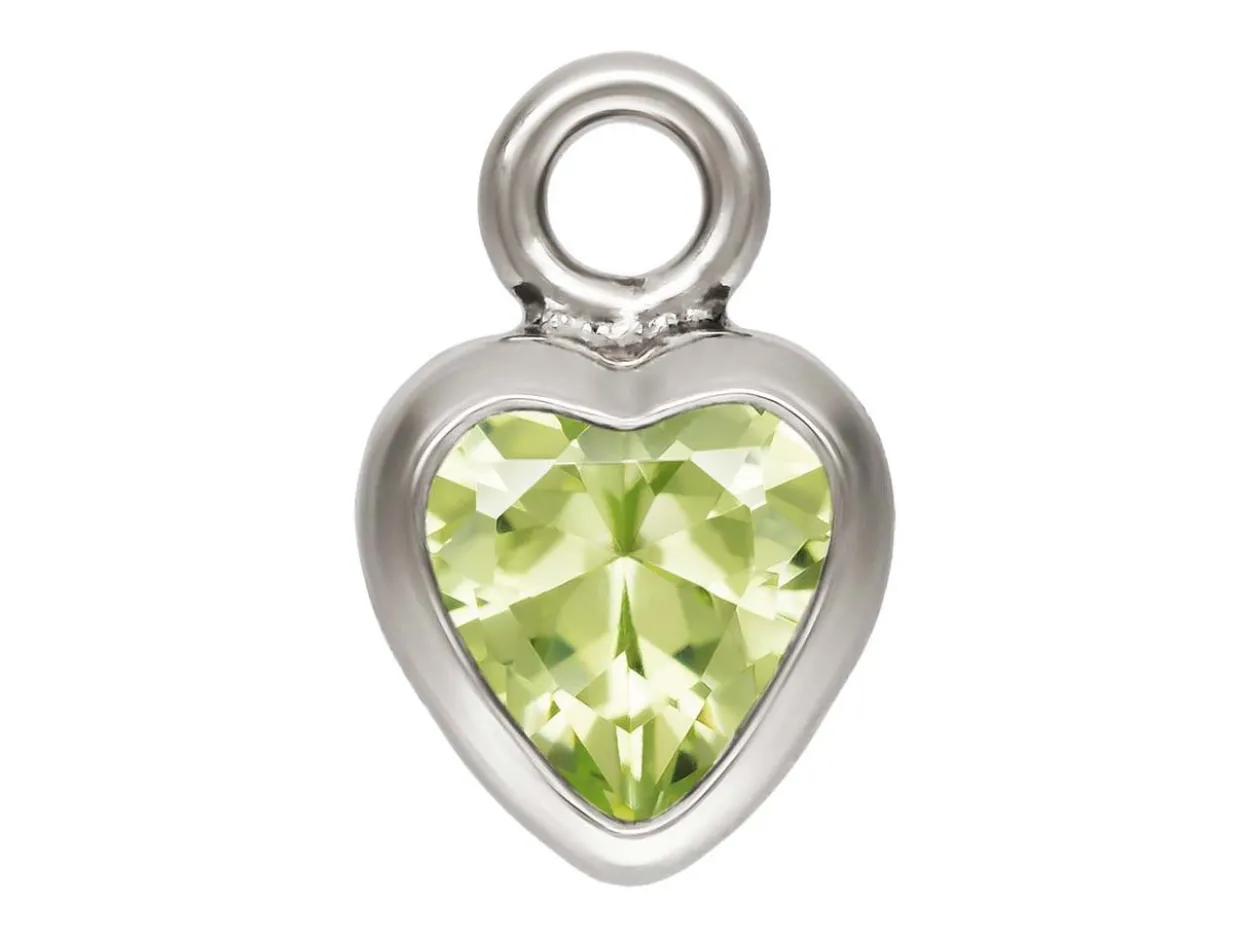 Sterling Silver Cubic Zirconia Heart Bezel Drop Connector Lime, 3mm
